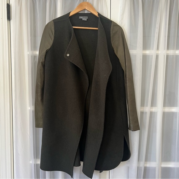 Vince Wool / Leather Green Jacket Sz XS - Picture 4 of 16